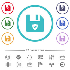 Protected file flat color icons in circle shape outlines