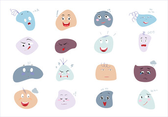 different emotions on random colored shapes