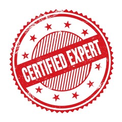 CERTIFIED EXPERT text written on red grungy round stamp.