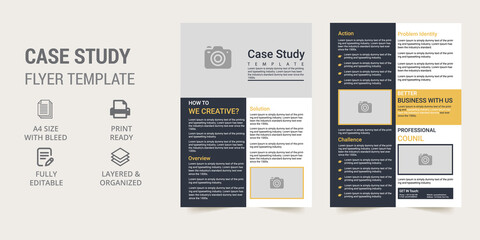 case study template with minimal design. Case study flyer template. Corporate Double Side Flyer Template. 