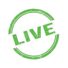 LIVE text written on green grungy round stamp.