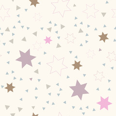 Star pattern. Seamless repeating retro background with different flashes in the sky, circus for baby, kid, child. For textiles, fabrics and printing. Packaging design, wrapping paper, wallpaper.Vector