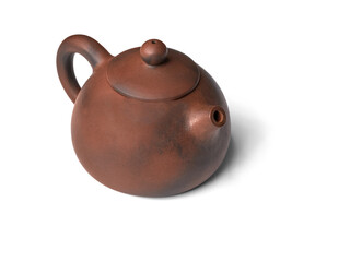 Chinese orange clay teapot isolated over the white background.