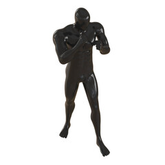 A black male faceless mannequin stands in a fighting pose on a white background. 3d rendering