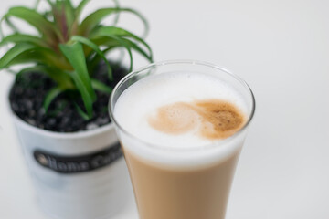 Coffee latte milk froth the hot drink