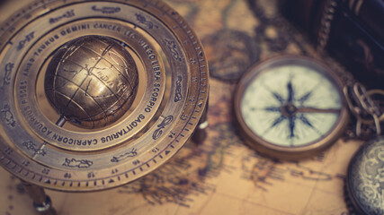 Fototapeta na wymiar Vintage Brass Sphere Compass 