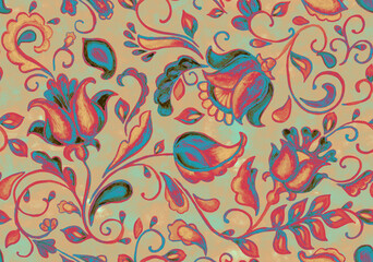 Paisley watercolor floral pattern