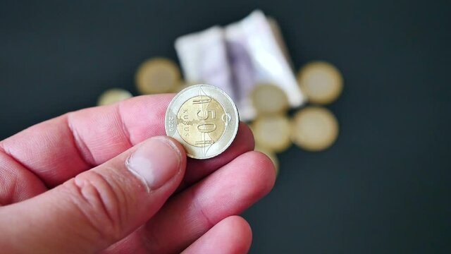 Turkish coins, Turkish coins all in one on black background,