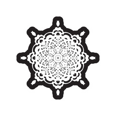 Baroque circular ornament, filled silhouette. Good for tattoos, prints, and postcards. Vector illustration