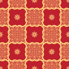 Red Christmas seamless pattern with ornament. Good for clothing and textiles. Vector illustration.