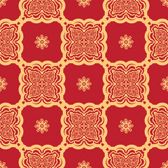 Red Christmas seamless pattern with ornament. Good for clothing and textiles. Vector illustration.