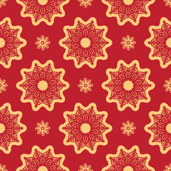Red Christmas seamless pattern with ornament. Good for covers, fabrics, postcards and printing. Vector illustration.