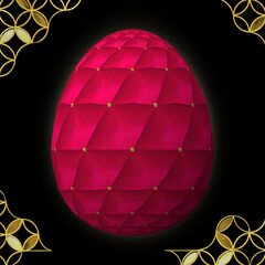 Happy Easter, Artfully designed and colorful 3D easter egg, 3D illustration on black background with frame