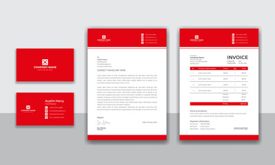 Modern stationery pack with business card, letterhead and invoice design