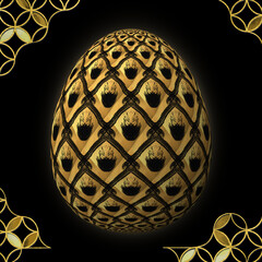 Happy Easter, Artfully designed and colorful 3D easter egg, 3D illustration on black background with frame
