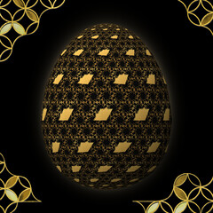 Happy Easter, Artfully designed and colorful 3D easter egg, 3D illustration on black background with frame