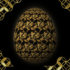 Happy Easter, Artfully designed and colorful 3D easter egg, 3D illustration on black background with frame