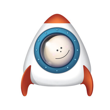 Interplanetary rocket. Cute cartoon rocket to travel to the stars