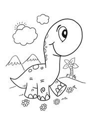 Gordijnen Schattige dinosaurus kleurboek pagina vectorillustratie kunst © Blue Foliage