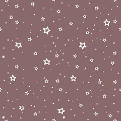 seamless background with stars, dark pink and white colors, vector drawing