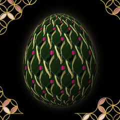 Happy Easter, Artfully designed and colorful 3D easter egg, 3D illustration on black background with frame