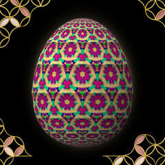 Happy Easter, Artfully designed and colorful 3D easter egg, 3D illustration on black background with frame