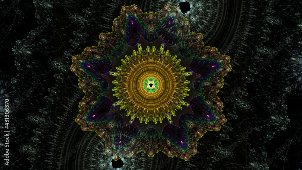 Wall mural 3d effect - abstract floral fractal pattern