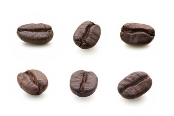 Set of coffee beans, isolated on white background