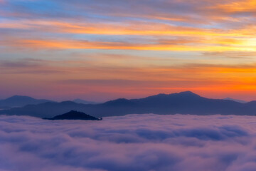 Sea of Mist, beautiful mist with the mountains during sunrise time. Taken at Yala province in Thailand.