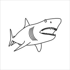 Vector illustration of a black silhouette shark. Icon fish shark side view profile on white background. color editable eps 10