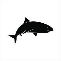Vector illustration of a black silhouette shark. Icon fish shark side view profile on white background. color editable eps 10
