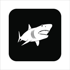 Vector illustration of a black silhouette shark. Icon fish shark side view profile on white background. color editable eps 10