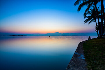 Kwan Phayao Lake with Motion Blurred Water at Evening
