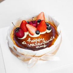 Basque burnt cheesecake with fresh strawberry for Valentine's day gift