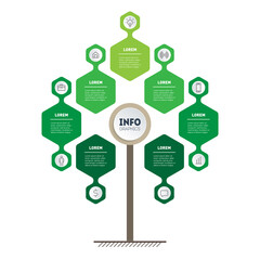 Eco Business presentation concept with 7 options. Infographic of green technology or education process with seven points. Vector. Template of tree, info chart or diagram.