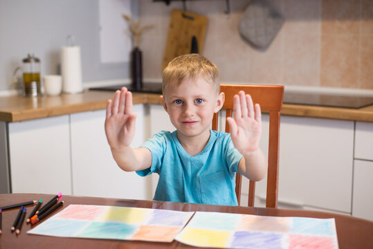 The Child Boy Does Tasks For The Development Of Logical Thinking, Classes With A Speech Therapist At Home, Neuropsychology, Autism, Homework.