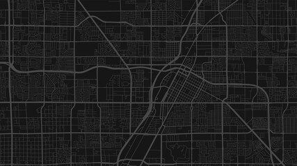Dark grey and black Las Vegas city area vector background map, streets and water cartography illustration.