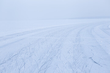 Empty ice skating track at the lake