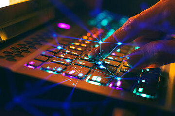 Fototapeta na wymiar digital technology of laptop keyboard computer, network ai data information, security of internet privacy