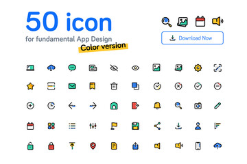 Fundamental useful Color Icon for UI App Web Design Line version