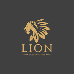 Herbal lion logo design template. Vector illustration