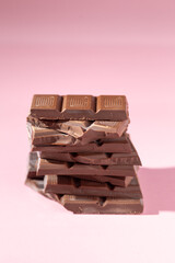 chocolate pieces on pink
