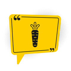 Black Carrot icon isolated on white background. Yellow speech bubble symbol. Vector