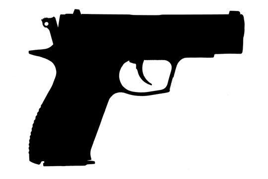 Illustrated image of a combat pistol on an isolated white background. Side view close up