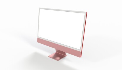 Realistic 3D Computer, with a white screen, isolated on a background