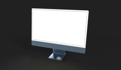 Realistic 3D Computer, with a white screen, isolated on a background