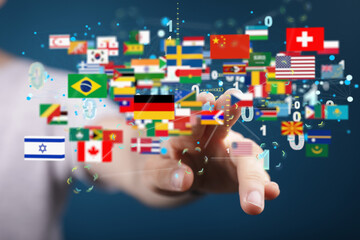Global communication, international messaging and translation concept