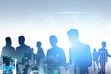 Business people in abstract office space in working flow doing b