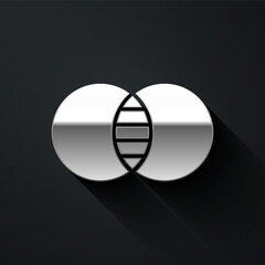 Silver Mathematics sets A and B icon isolated on black background. Symmetric difference. Long shadow style. Vector