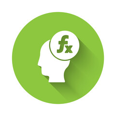 White Function mathematical symbol icon isolated with long shadow. Green circle button. Vector